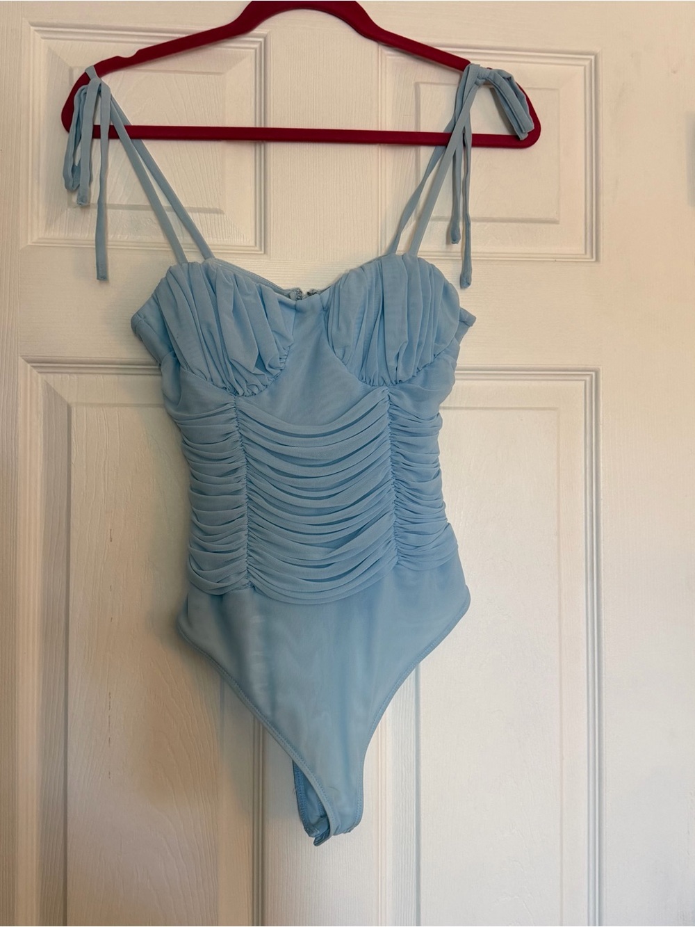 Lulu's Light Blue Ruched Bodysuit